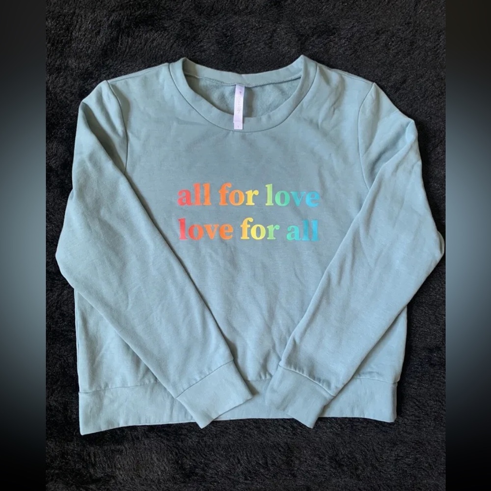 Embrace Life Athleisure Juniors Mint Sweater “all for love, love for all” L NWOT